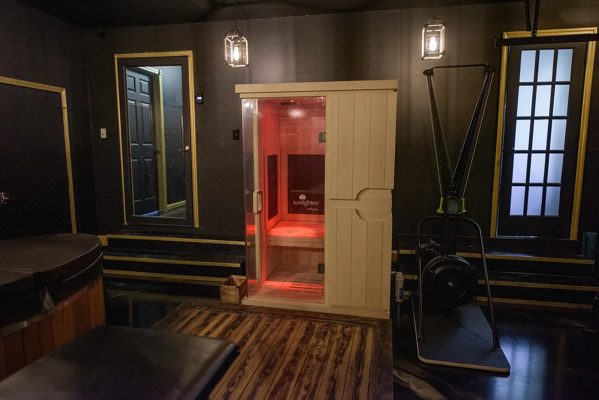 Infrared sauna in the Synaptyx Manual Therapy recovery space in Oakbrook Terrace